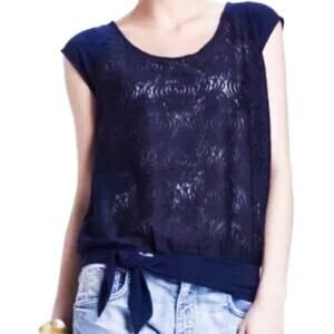 Anthro Vanessa Virginia Navy Lace Tie-Waist Top